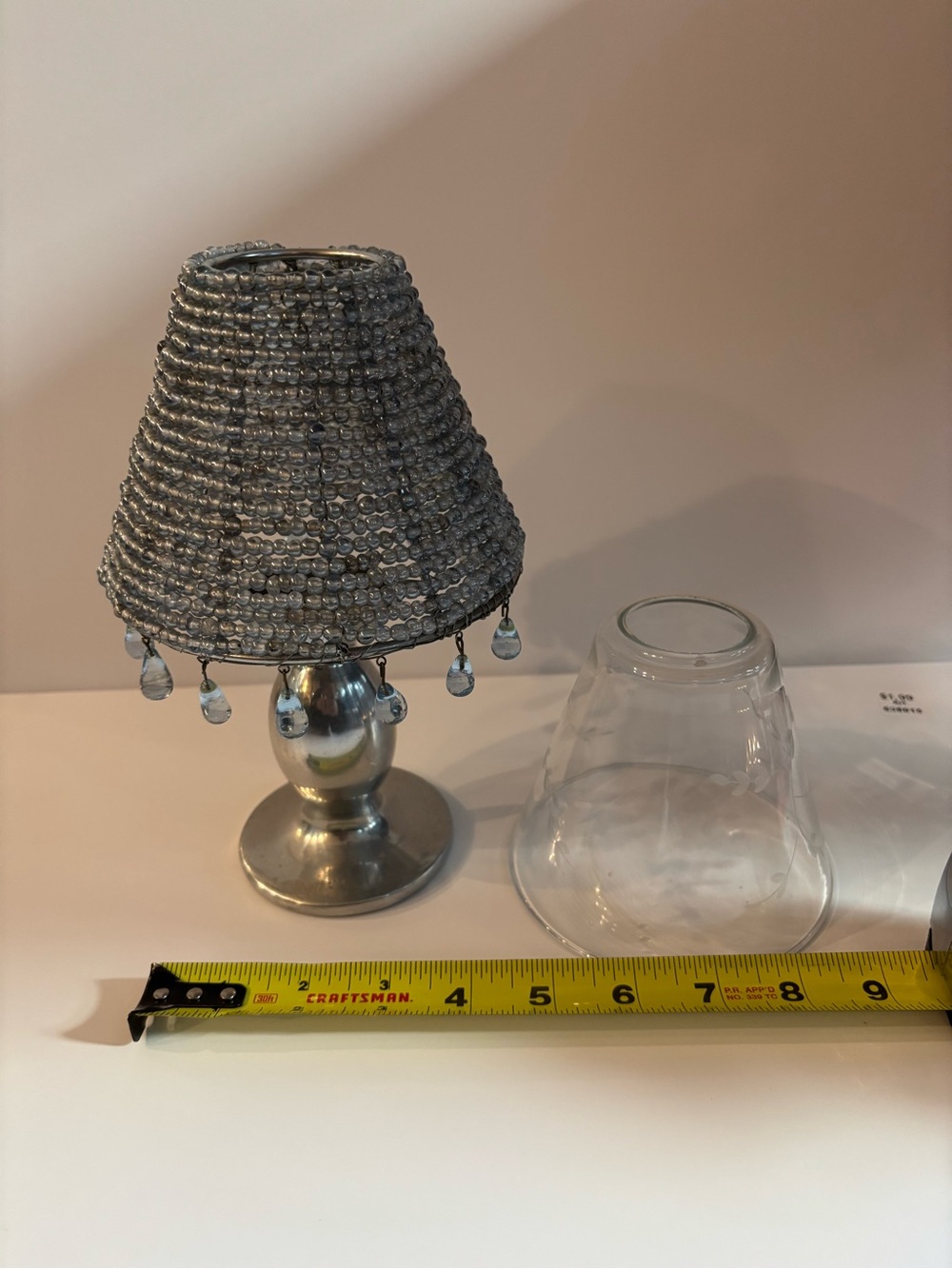 Vintage Boho Beaded Tealight Candle Holder Lamp with Bonus Glass Shade